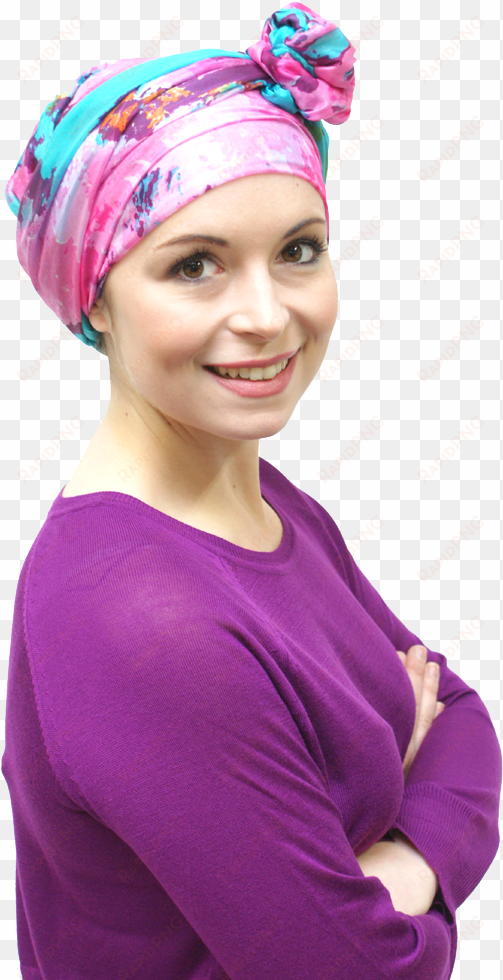 pink silk chemo headscarf worn as headwrap - headgear