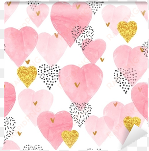 pink watercolor hearts pattern - stock illustration