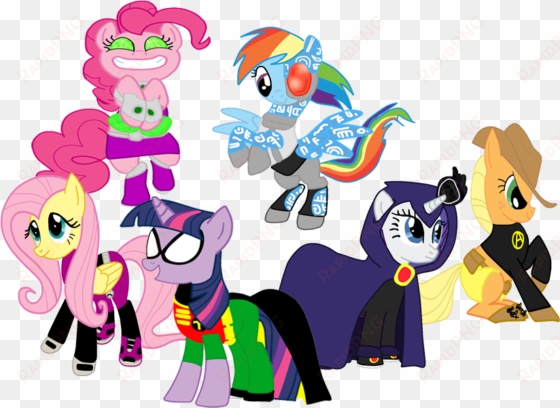 pinkiedash, beast boy, crossover, cyborg , earth pony, - mlp teen titans