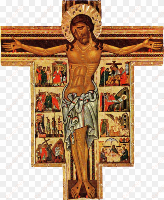 pisan crucifix - giclee painting: crucifixion with stories of the passion,