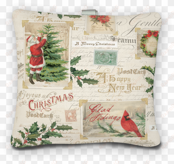 postcards & holly square poofy fabric sachet - christmas day
