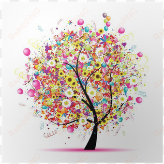 póster día de fiesta feliz, Árbol divertido con los - whimsical party floral tree shower curtain