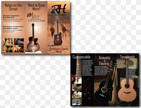 poster, hang-tag, guitar pick - black fender acoustic guitar