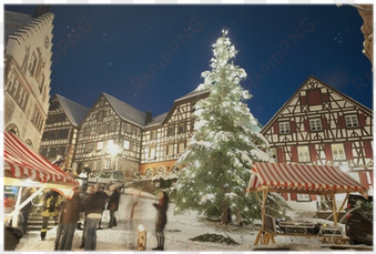 póster schiltach plaza de la ciudad con el Árbol de - christmas lights