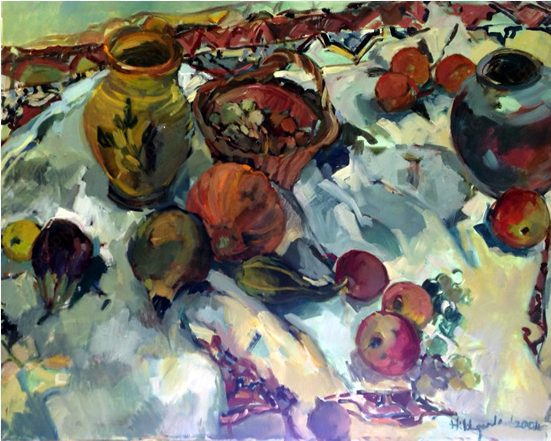 pots and fruit still life painting by south african - borough of elmbridge