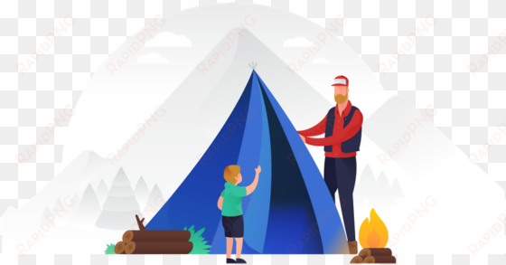 premium father and son putting up a tent illustration - illustration