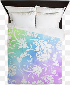 pretty green, blue, purple, gradient flourish watercolor - queen duvet cover snowman with winter blue aura