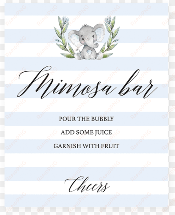 printable mimosa bar table sign for elephant themed - elefant-baby-duschen-einladungen karte