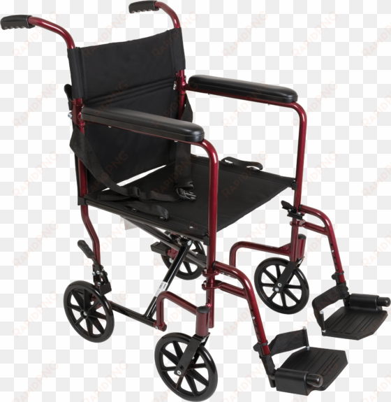 probasics burgundy aluminum transport chair with footrests - probasics aluminum transport chair with 12" rear wheels