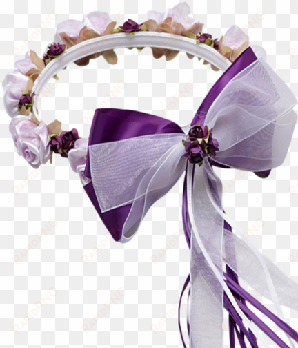 purple floral crown wreath handmade with silk flowers, - ribbon