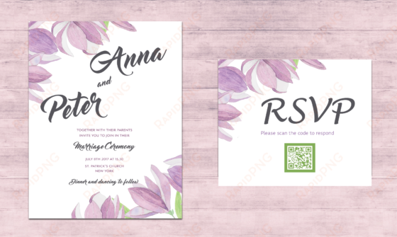 qr code wedding invitation by the pink bride - mit blumen danke watercolor-lila blume postkarte