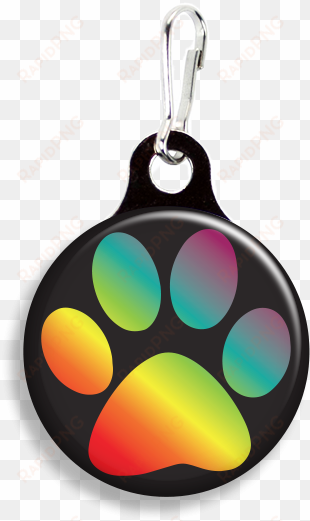 rainbow paw print - promotional zoogee 1-1/8 round metal zipper pull tag