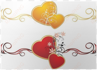 red and gold hearts with floral ornament - heart