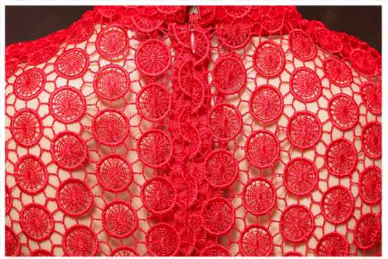 red circle pattern lace mandarin collar cap sleeve - chinese clothing