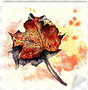 red dry maple leaf on a ground watercolor painting - watercolor painting