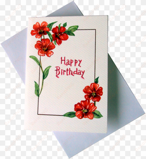 red flowers happy birthday greeting card - greeting card