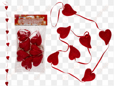 red plastic garland heart with glitter, l - heart