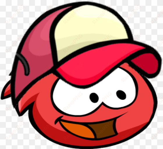 red puffle with baseball cap