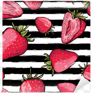 red strawberries on black and white watercolor striped - worek w truskawki