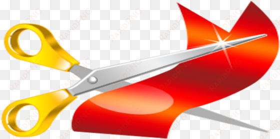 red tape cut with yellow scissors - scissors cutting ribbon png