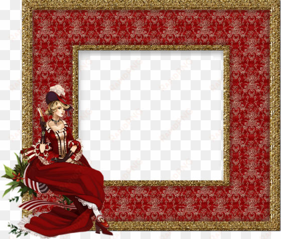 red transparent png frame with lady scrapbooking frame - kırmızı kalplı Çerçeveler png