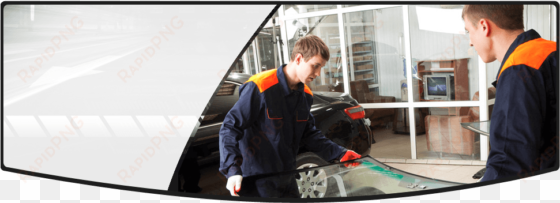 repairmen holding a car windshield for replacement - mandan auto glass