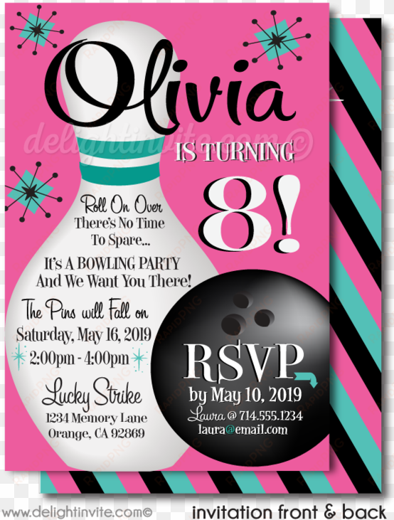 retro bowling party invitations for girls - bowling birthday invitations