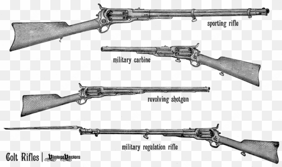 revolving rifle history - vintage illustration old rifle