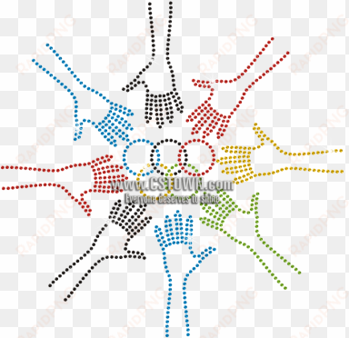 Rhinestone Colorful Olympic Rings With Hands Iron On - Diagram transparent png image