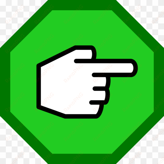 right-pointing hand in green octagon - archive flat icon