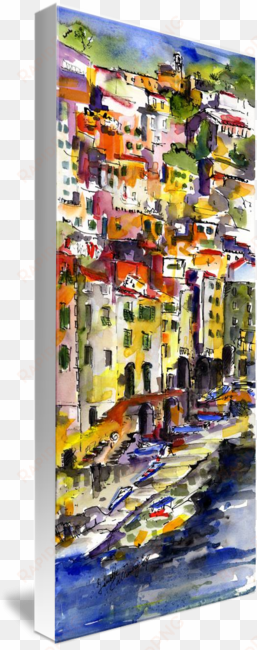 "riomaggiore italy cinque terre watercolor by ginet" - gallery-wrapped canvas art print 13 x 32 entitled riomaggiore