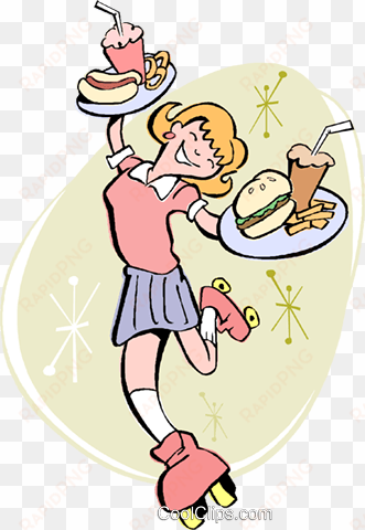 roller-skating waitress royalty free vector clip art - roller skating waiter png