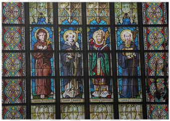 roman catholic saints on a stained glass window poster - la regola del crepuscolo, la regola dell'alba. il monachesimo