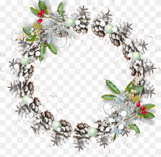 round snowy pine cone transparent png christmas photo - round christmas frame png