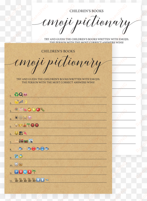 rustic kraft emoji pictionary baby shower game printable - game