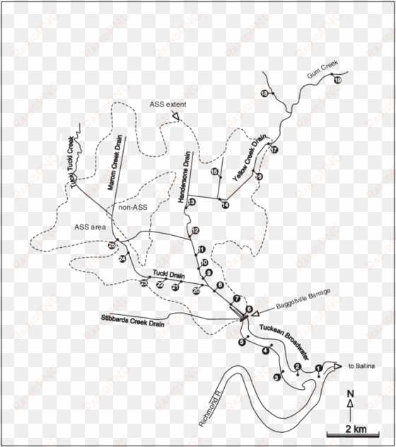 sampling locations in the tuckean swamp - line art