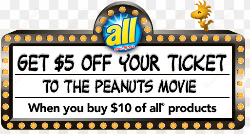 save $5 on a peanuts movie ticket - all oxi mighty pacs free clear laundry detergent 39.7