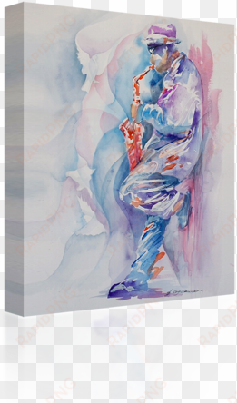 sax by the wall - watercolour painting saxophone player