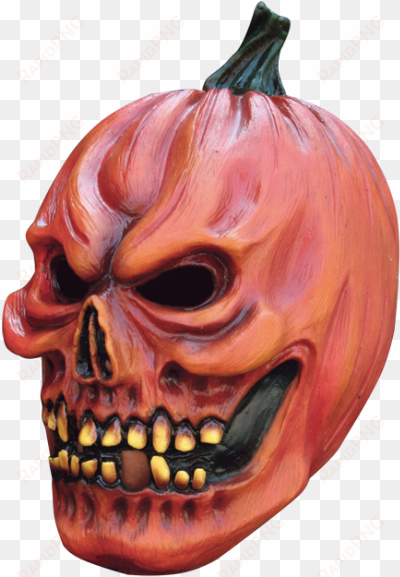 scary pumpkin mask orange with green stem and yellow - png scary pumpkin head