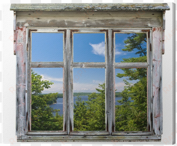 scenic view seen through an old window frame canvas - vinilos ventana pared invierno