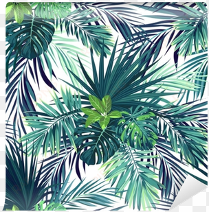 seamless hand drawn botanical exotic vector pattern - exotis palm blad tecknat
