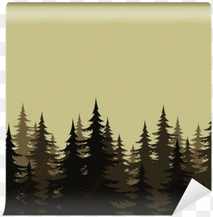 seamless landscape, forest, silhouettes wall mural - evergreen tree line silhouette