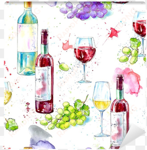 seamless pattern of a bottle of white and red wine,grape - red wine
