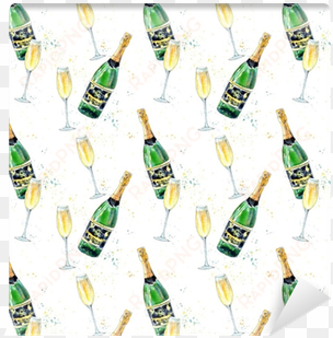 seamless pattern of a champagne and glasses - watercolor painting