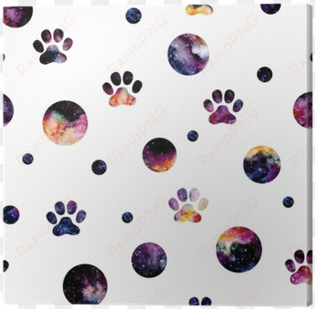 seamless pattern of watercolor circles and cat's footprints - watercolor painting