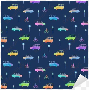 seamless pattern with car, bike and traffic light - watercolor painting