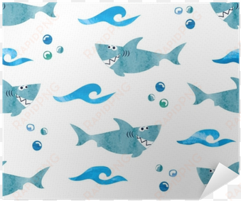 seamless pattern with cartoon watercolor sharks - cartoon shark background