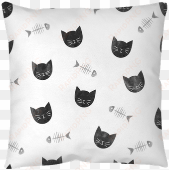 seamless pattern with watercolor black cats and fishbones - cat