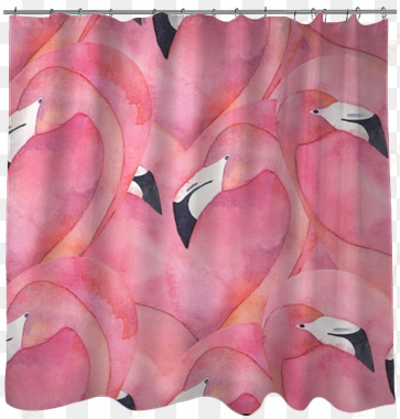 seamless pattern with watercolor pink flamingo couple - curtain