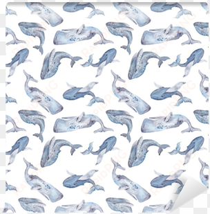 seamless texture with watercolor whales wallpaper • - art print: kisika's watercolor illustration with whales